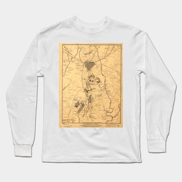 Vintage Gettysburg Battlefield Map (1863) Long Sleeve T-Shirt by Bravuramedia